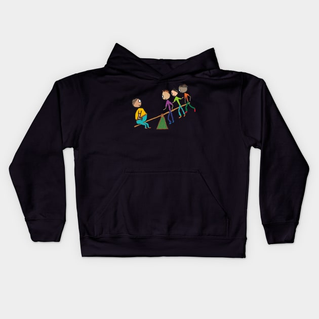 Funny Fat Guy on Seesaw Kids Hoodie by Mark Ewbie